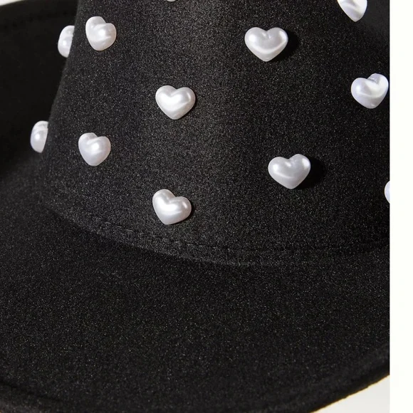 NWT Anthropologie Heart Pearls Rancher wool hat Black Anthropologie Heart Pearls Rancher Hat Brim Bead Crown Wool  main image 4